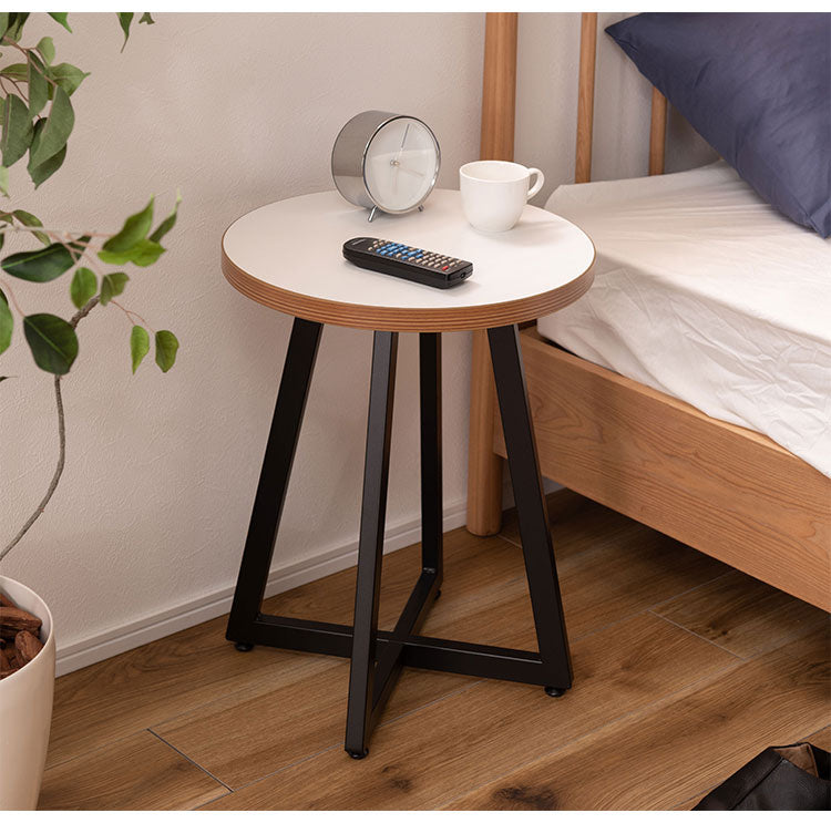 サイドテーブル Sサイズ ナイトテーブル 机 おしゃれ 丸型 円形 木目調 スチール 黒フレーム シンプル モダン インダストリアル ナチュラル ブラウン ホワイト 白 新生活(代引不可)