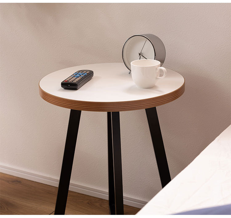 サイドテーブル Sサイズ ナイトテーブル 机 おしゃれ 丸型 円形 木目調 スチール 黒フレーム シンプル モダン インダストリアル ナチュラル ブラウン ホワイト 白 新生活(代引不可)