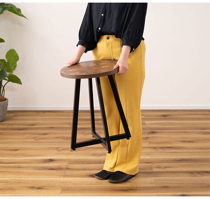 サイドテーブル Sサイズ ナイトテーブル 机 おしゃれ 丸型 円形 木目調 スチール 黒フレーム シンプル モダン インダストリアル ナチュラル ブラウン ホワイト 白 新生活(代引不可)