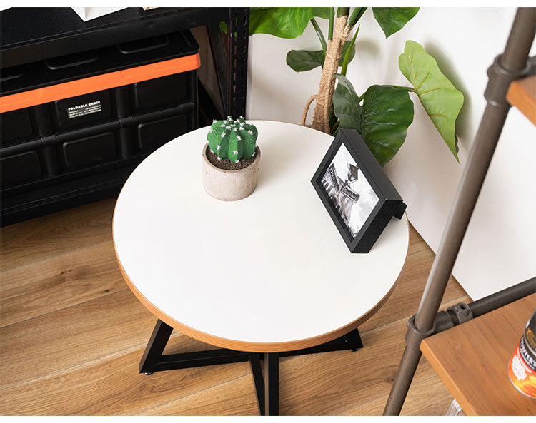 ローテーブル センターテーブル 円形 幅50cm 奥行 高さ 45cm 白 茶色 リビングテーブル 机 おしゃれ 丸型 丸 丸テーブル まる 木目調 スチール 黒フレーム 小さめ 小さい シンプル(代引不可)