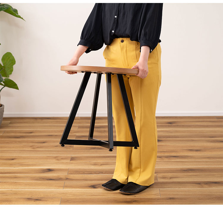 ローテーブル センターテーブル 円形 幅50cm 奥行 高さ 45cm 白 茶色 リビングテーブル 机 おしゃれ 丸型 丸 丸テーブル まる 木目調 スチール 黒フレーム 小さめ 小さい シンプル(代引不可)