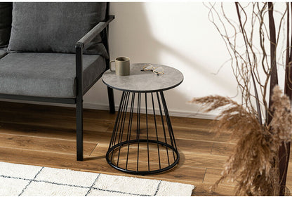 ラウンドテーブルS PT-340 東谷 テーブル ラウンドテーブル 丸 サイドテーブル ストーン柄 石目調 スチール アイアン 北欧 モダン インダストリアル シンプル カフェ おしゃれ リビング ソファ(代引不可)