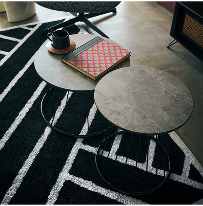 ラウンドテーブルS PT-340 東谷 テーブル ラウンドテーブル 丸 サイドテーブル ストーン柄 石目調 スチール アイアン 北欧 モダン インダストリアル シンプル カフェ おしゃれ リビング ソファ(代引不可)