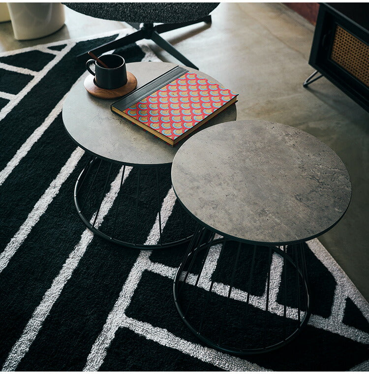 ラウンドテーブルS PT-340 東谷 テーブル ラウンドテーブル 丸 サイドテーブル ストーン柄 石目調 スチール アイアン 北欧 モダン インダストリアル シンプル カフェ おしゃれ リビング ソファ(代引不可)