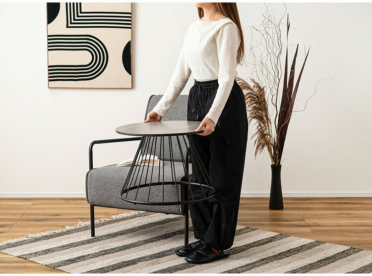 ラウンドテーブルL PT-341 東谷 テーブル ラウンドテーブル 丸 サイドテーブル ストーン柄 石目調 スチール アイアン 北欧 モダン インダストリアル シンプル カフェ おしゃれ リビング ソファ(代引不可)