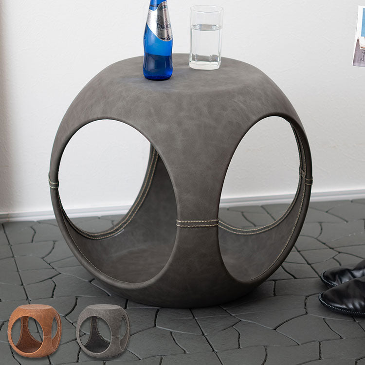 サイドテーブル PT-367 東谷 サイドテーブル おしゃれ 丸 ソフトレザー ベッド ソファ横 ソファー ソファーサイドテーブル テーブル ラウンド ステッチ 合皮 ブラウン 茶色 グレー モダン(代引不可)