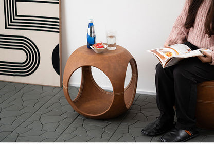 サイドテーブル PT-367 東谷 サイドテーブル おしゃれ 丸 ソフトレザー ベッド ソファ横 ソファー ソファーサイドテーブル テーブル ラウンド ステッチ 合皮 ブラウン 茶色 グレー モダン(代引不可)