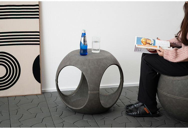 サイドテーブル PT-367 東谷 サイドテーブル おしゃれ 丸 ソフトレザー ベッド ソファ横 ソファー ソファーサイドテーブル テーブル ラウンド ステッチ 合皮 ブラウン 茶色 グレー モダン(代引不可)