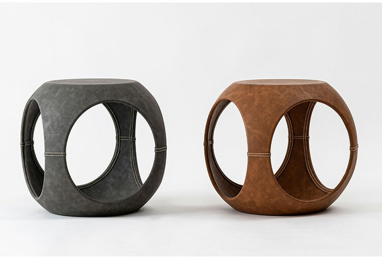 サイドテーブル PT-367 東谷 サイドテーブル おしゃれ 丸 ソフトレザー ベッド ソファ横 ソファー ソファーサイドテーブル テーブル ラウンド ステッチ 合皮 ブラウン 茶色 グレー モダン(代引不可)