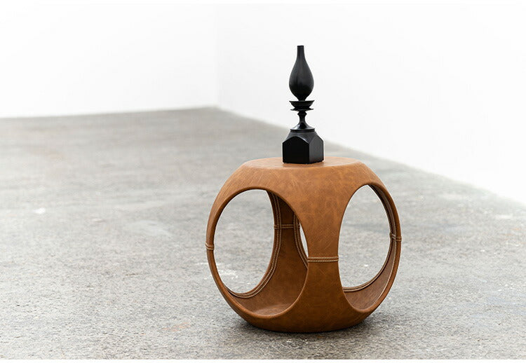 サイドテーブル PT-367 東谷 サイドテーブル おしゃれ 丸 ソフトレザー ベッド ソファ横 ソファー ソファーサイドテーブル テーブル ラウンド ステッチ 合皮 ブラウン 茶色 グレー モダン(代引不可)