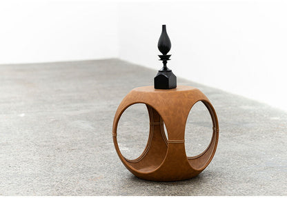 サイドテーブル PT-367 東谷 サイドテーブル おしゃれ 丸 ソフトレザー ベッド ソファ横 ソファー ソファーサイドテーブル テーブル ラウンド ステッチ 合皮 ブラウン 茶色 グレー モダン(代引不可)