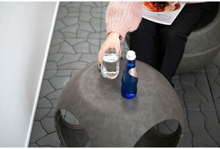 サイドテーブル PT-367 東谷 サイドテーブル おしゃれ 丸 ソフトレザー ベッド ソファ横 ソファー ソファーサイドテーブル テーブル ラウンド ステッチ 合皮 ブラウン 茶色 グレー モダン(代引不可)