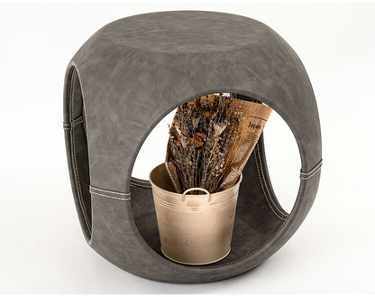 サイドテーブル PT-367 東谷 サイドテーブル おしゃれ 丸 ソフトレザー ベッド ソファ横 ソファー ソファーサイドテーブル テーブル ラウンド ステッチ 合皮 ブラウン 茶色 グレー モダン(代引不可)