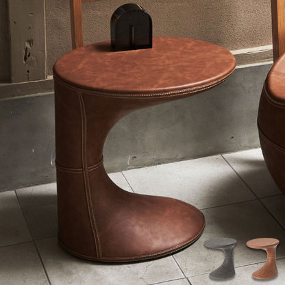 サイドテーブル PT-368 東谷 サイドテーブル おしゃれ 丸 ソフトレザー ベッド ソファ横 ソファー ソファーサイドテーブル テーブル ラウンド ステッチ 合皮 ブラウン 茶色 グレー モダン(代引不可)