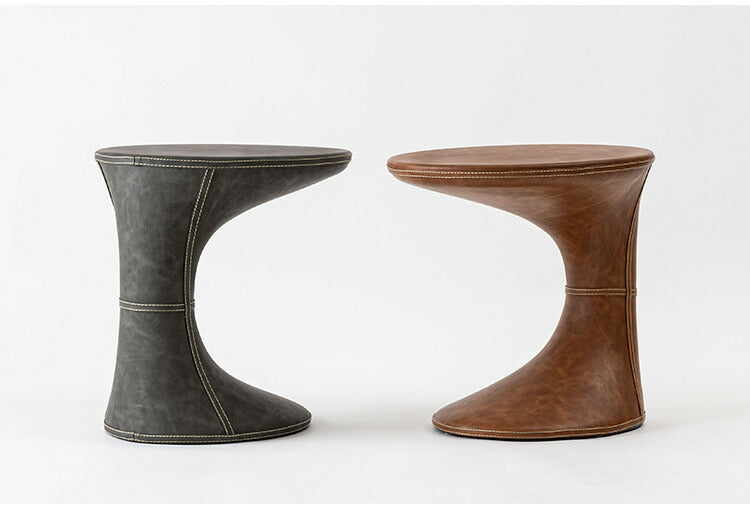 サイドテーブル PT-368 東谷 サイドテーブル おしゃれ 丸 ソフトレザー ベッド ソファ横 ソファー ソファーサイドテーブル テーブル ラウンド ステッチ 合皮 ブラウン 茶色 グレー モダン(代引不可)