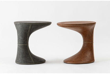 サイドテーブル PT-368 東谷 サイドテーブル おしゃれ 丸 ソフトレザー ベッド ソファ横 ソファー ソファーサイドテーブル テーブル ラウンド ステッチ 合皮 ブラウン 茶色 グレー モダン(代引不可)