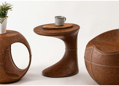 サイドテーブル PT-368 東谷 サイドテーブル おしゃれ 丸 ソフトレザー ベッド ソファ横 ソファー ソファーサイドテーブル テーブル ラウンド ステッチ 合皮 ブラウン 茶色 グレー モダン(代引不可)