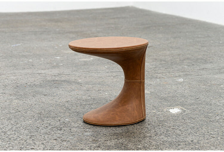 サイドテーブル PT-368 東谷 サイドテーブル おしゃれ 丸 ソフトレザー ベッド ソファ横 ソファー ソファーサイドテーブル テーブル ラウンド ステッチ 合皮 ブラウン 茶色 グレー モダン(代引不可)