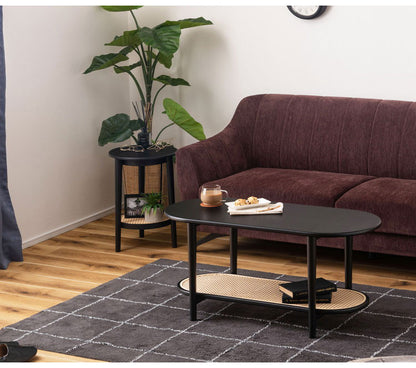 サイドテーブル テーブル サイドテーブル ラタン 二段 2段 丸 円 北欧 韓国インテリア シンプル ナチュラル 寝室 ソファーサイド ブラック 黒 インテリア おしゃれ 北欧 一人暮らし 新生活(代引不可)