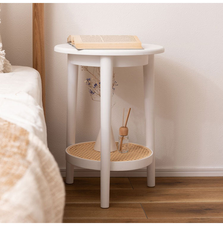 サイドテーブル テーブル サイドテーブル ラタン 二段 2段 丸 円 北欧 韓国インテリア シンプル ナチュラル 寝室 ソファーサイド ブラック 黒 インテリア おしゃれ 北欧 一人暮らし 新生活(代引不可)