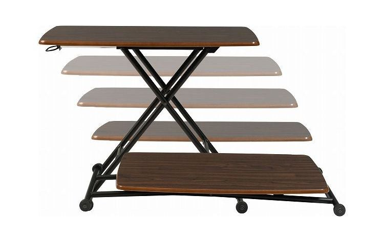 テーブル リフトテーブル 昇降テーブル センターテーブル 鏡面 折りたたみ 昇降 便利 ローテーブル ダイニング ブラウン(代引不可)