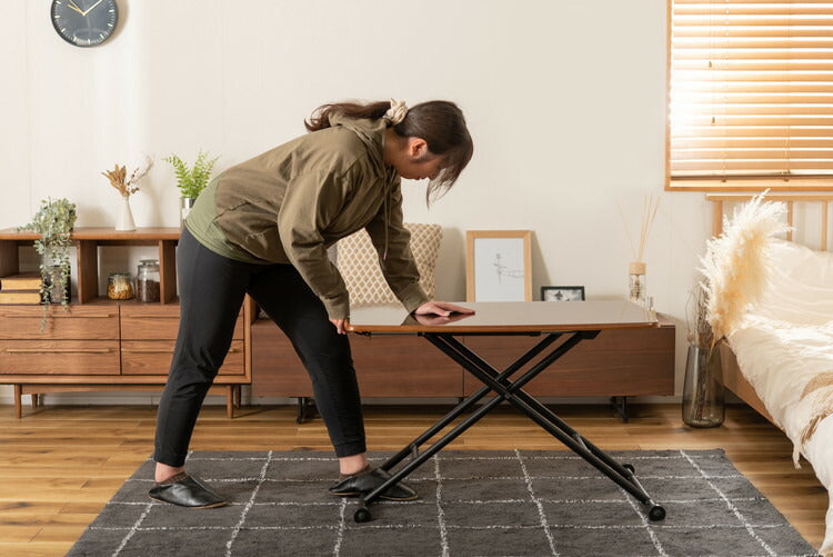 テーブル リフトテーブル 昇降テーブル センターテーブル 鏡面 折りたたみ 昇降 便利 ローテーブル ダイニング ブラウン(代引不可)