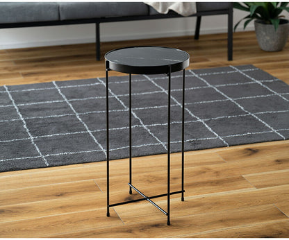 サイドテーブル PT-561 東谷 サイドテーブル ミニテーブル ソファサイド 石目調 ブラック シック スチール シンプル スタイリッシュ 机 テーブル モダン かっこいい(代引不可)