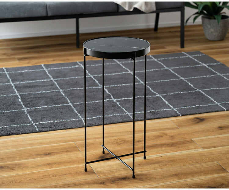 サイドテーブル PT-561 東谷 サイドテーブル ミニテーブル ソファサイド 石目調 ブラック シック スチール シンプル スタイリッシュ 机 テーブル モダン かっこいい(代引不可)