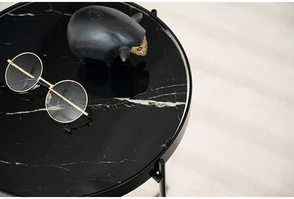 サイドテーブル PT-561 東谷 サイドテーブル ミニテーブル ソファサイド 石目調 ブラック シック スチール シンプル スタイリッシュ 机 テーブル モダン かっこいい(代引不可)