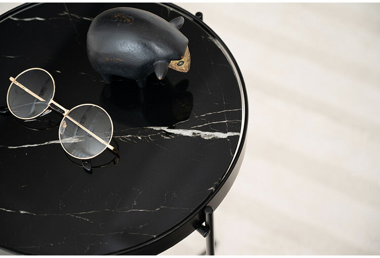 サイドテーブル PT-561 東谷 サイドテーブル ミニテーブル ソファサイド 石目調 ブラック シック スチール シンプル スタイリッシュ 机 テーブル モダン かっこいい(代引不可)