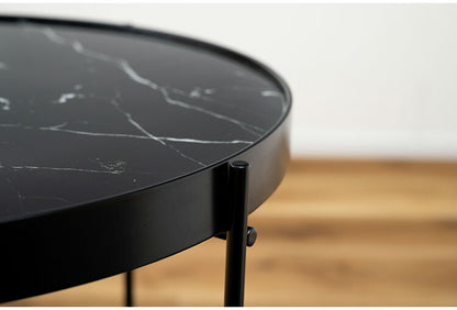 サイドテーブル PT-561 東谷 サイドテーブル ミニテーブル ソファサイド 石目調 ブラック シック スチール シンプル スタイリッシュ 机 テーブル モダン かっこいい(代引不可)