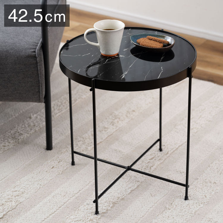 サイドテーブル PT-562 東谷 サイドテーブル ミニテーブル ソファサイド 石目調 ブラック シック スチール シンプル スタイリッシュ 机 テーブル モダン かっこいい(代引不可)