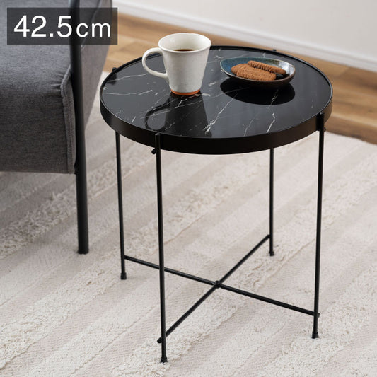 サイドテーブル PT-562 東谷 サイドテーブル ミニテーブル ソファサイド 石目調 ブラック シック スチール シンプル スタイリッシュ 机 テーブル モダン かっこいい(代引不可)