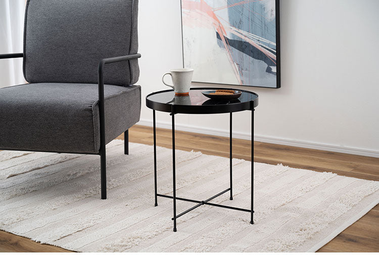 サイドテーブル PT-562 東谷 サイドテーブル ミニテーブル ソファサイド 石目調 ブラック シック スチール シンプル スタイリッシュ 机 テーブル モダン かっこいい(代引不可)