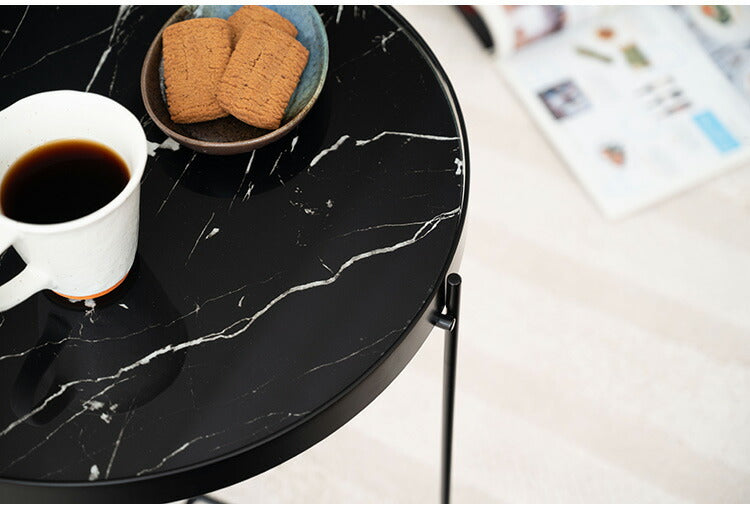 サイドテーブル PT-562 東谷 サイドテーブル ミニテーブル ソファサイド 石目調 ブラック シック スチール シンプル スタイリッシュ 机 テーブル モダン かっこいい(代引不可)