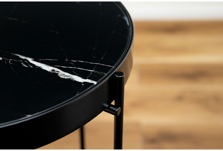 サイドテーブル PT-562 東谷 サイドテーブル ミニテーブル ソファサイド 石目調 ブラック シック スチール シンプル スタイリッシュ 机 テーブル モダン かっこいい(代引不可)