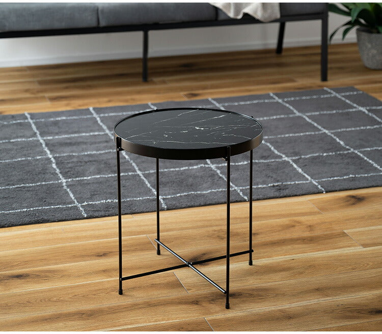 サイドテーブル PT-562 東谷 サイドテーブル ミニテーブル ソファサイド 石目調 ブラック シック スチール シンプル スタイリッシュ 机 テーブル モダン かっこいい(代引不可)