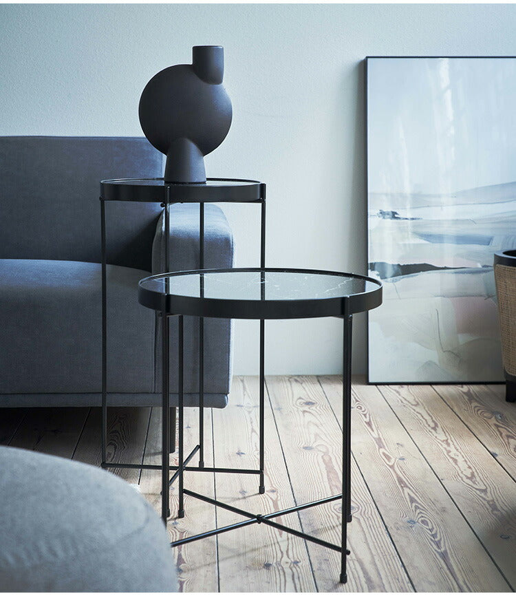 サイドテーブル PT-562 東谷 サイドテーブル ミニテーブル ソファサイド 石目調 ブラック シック スチール シンプル スタイリッシュ 机 テーブル モダン かっこいい(代引不可)