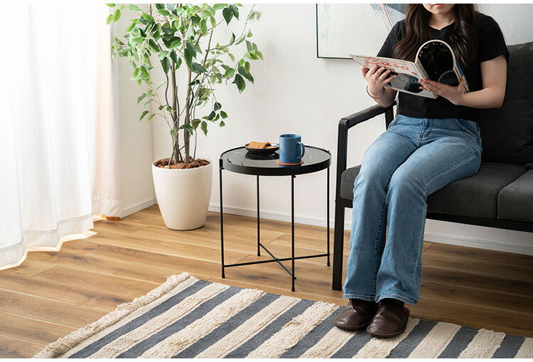 サイドテーブル PT-562 東谷 サイドテーブル ミニテーブル ソファサイド 石目調 ブラック シック スチール シンプル スタイリッシュ 机 テーブル モダン かっこいい(代引不可)