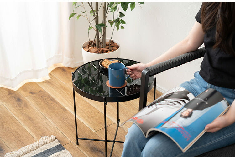 サイドテーブル PT-562 東谷 サイドテーブル ミニテーブル ソファサイド 石目調 ブラック シック スチール シンプル スタイリッシュ 机 テーブル モダン かっこいい(代引不可)