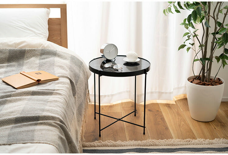 サイドテーブル PT-562 東谷 サイドテーブル ミニテーブル ソファサイド 石目調 ブラック シック スチール シンプル スタイリッシュ 机 テーブル モダン かっこいい(代引不可)