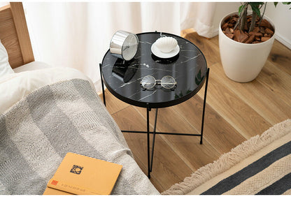 サイドテーブル PT-562 東谷 サイドテーブル ミニテーブル ソファサイド 石目調 ブラック シック スチール シンプル スタイリッシュ 机 テーブル モダン かっこいい(代引不可)