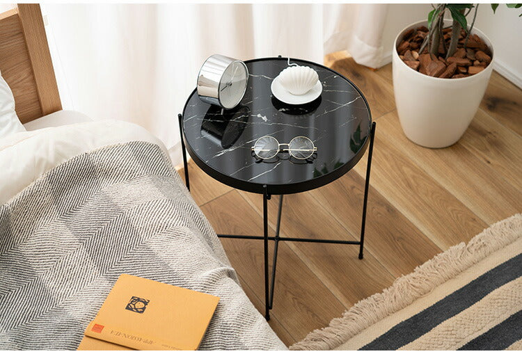 サイドテーブル PT-562 東谷 サイドテーブル ミニテーブル ソファサイド 石目調 ブラック シック スチール シンプル スタイリッシュ 机 テーブル モダン かっこいい(代引不可)