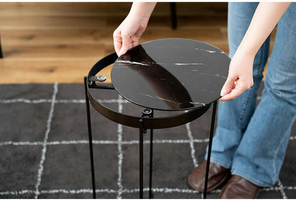 サイドテーブル PT-562 東谷 サイドテーブル ミニテーブル ソファサイド 石目調 ブラック シック スチール シンプル スタイリッシュ 机 テーブル モダン かっこいい(代引不可)