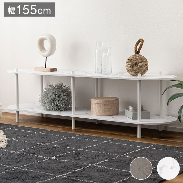 オープンラック2段 PT-563 東谷 オープンラック ラック 収納棚 ディスプレイラック 大理石調 石目調 2段 シック モダン 黒 ブラック 楕円形 ストーン柄 リビング 見せる収納(代引不可)