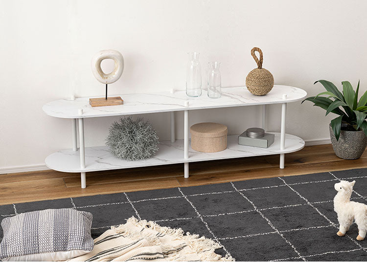 オープンラック2段 PT-563 東谷 オープンラック ラック 収納棚 ディスプレイラック 大理石調 石目調 2段 シック モダン 黒 ブラック 楕円形 ストーン柄 リビング 見せる収納(代引不可)