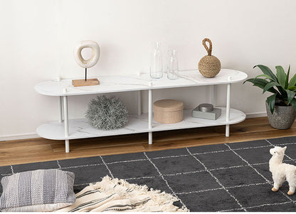 オープンラック2段 PT-563 東谷 オープンラック ラック 収納棚 ディスプレイラック 大理石調 石目調 2段 シック モダン 黒 ブラック 楕円形 ストーン柄 リビング 見せる収納(代引不可)