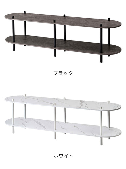 オープンラック2段 PT-563 東谷 オープンラック ラック 収納棚 ディスプレイラック 大理石調 石目調 2段 シック モダン 黒 ブラック 楕円形 ストーン柄 リビング 見せる収納(代引不可)