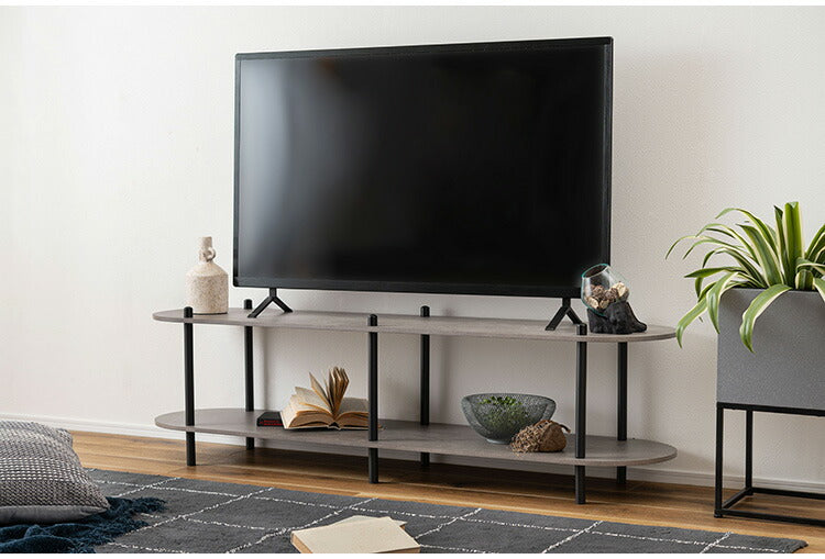 オープンラック2段 PT-563 東谷 オープンラック ラック 収納棚 ディスプレイラック 大理石調 石目調 2段 シック モダン 黒 ブラック 楕円形 ストーン柄 リビング 見せる収納(代引不可)