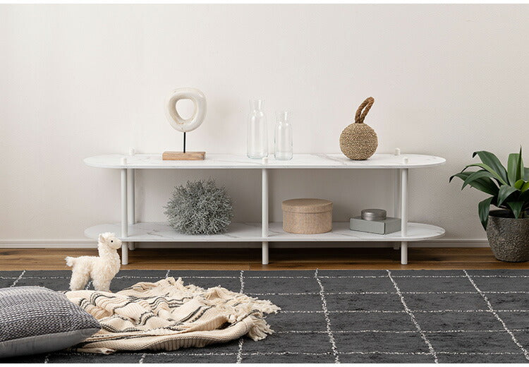 オープンラック2段 PT-563 東谷 オープンラック ラック 収納棚 ディスプレイラック 大理石調 石目調 2段 シック モダン 黒 ブラック 楕円形 ストーン柄 リビング 見せる収納(代引不可)